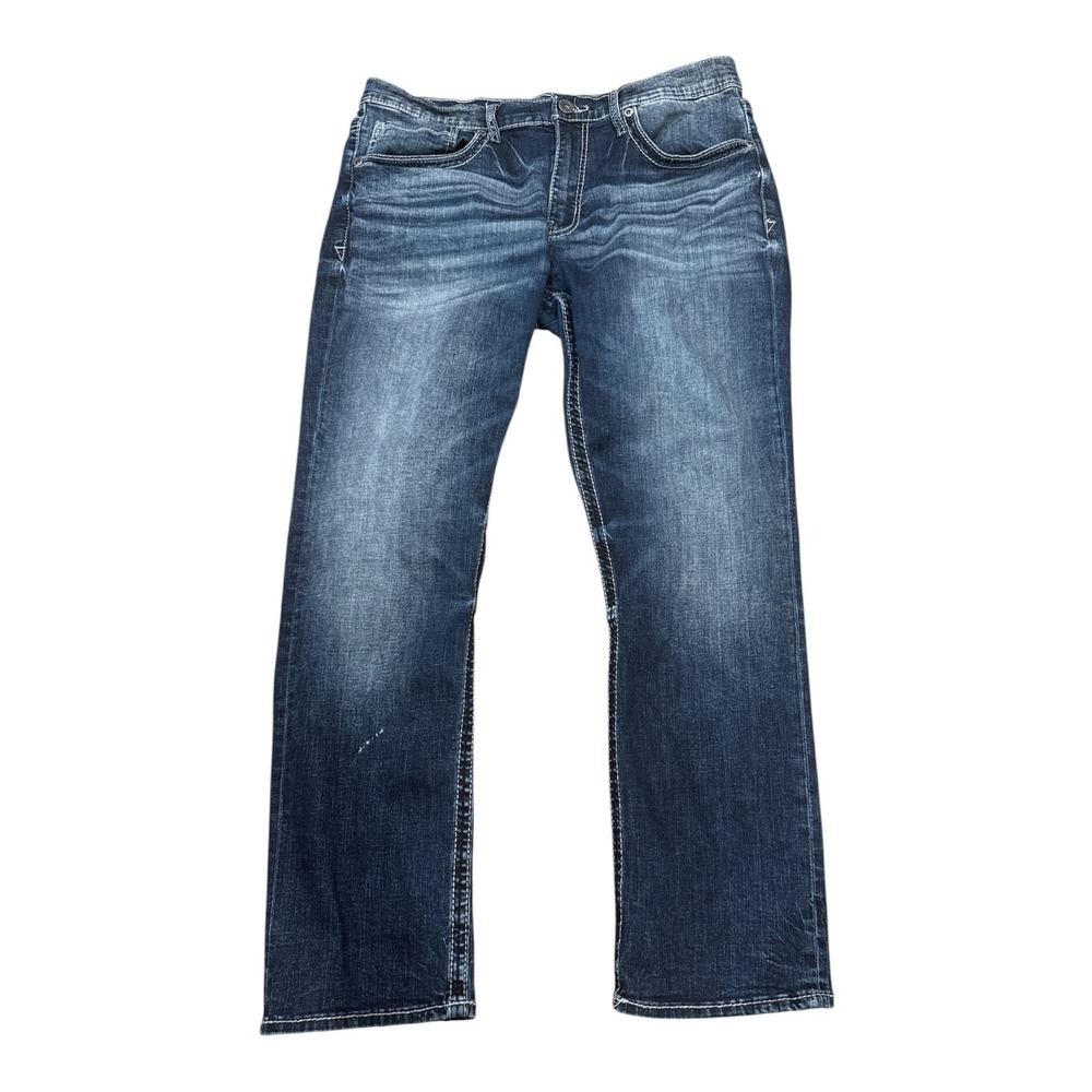 BKE Jake Straight Leg Jeans Mens 36x30 Dark Wash Whiskered Stretch Denim
